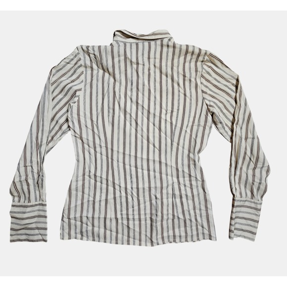Et Vous Fine Silk Striped Button Up Long Sleeve Top Collared Womens L Slim - Picture 2 of 9